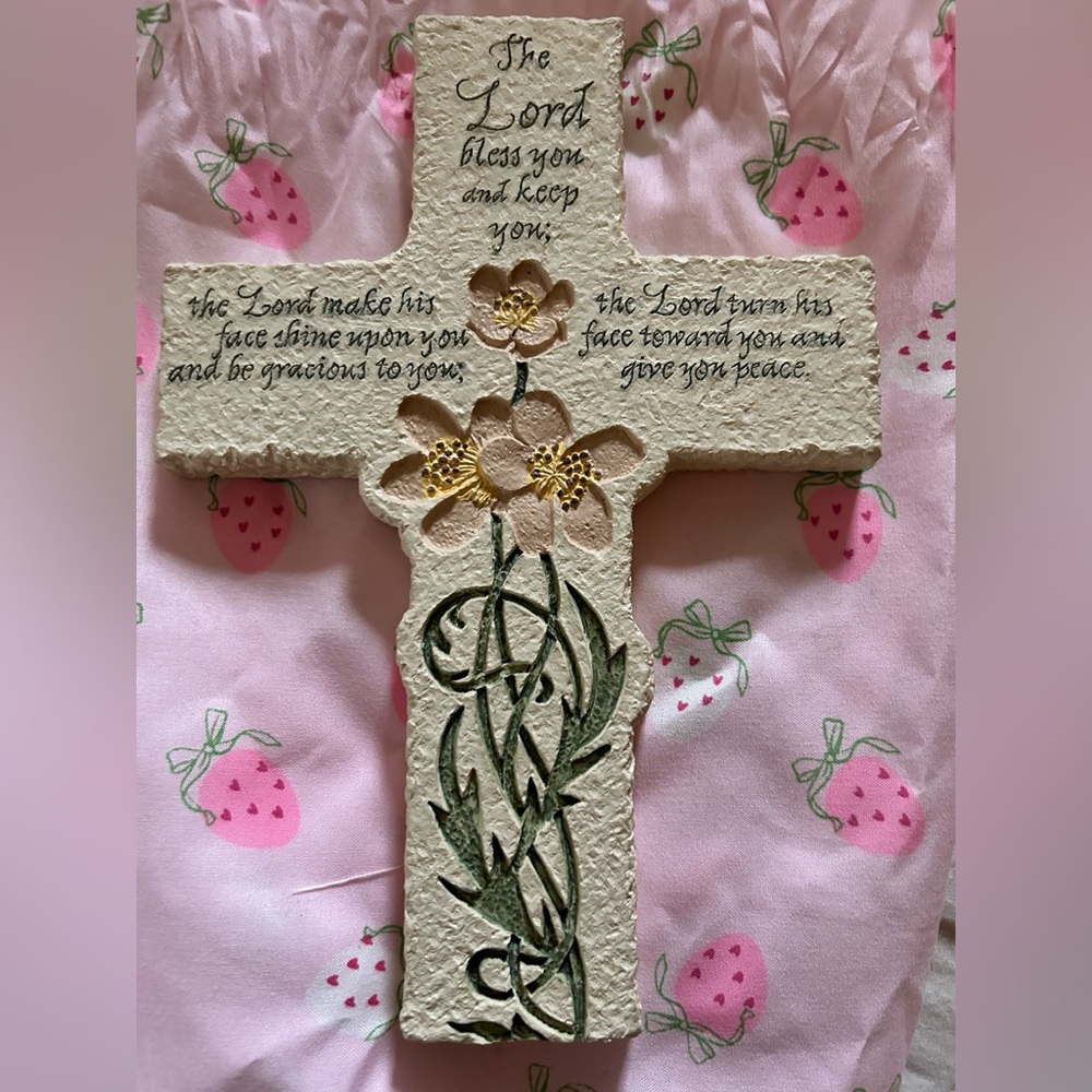 Vintage Zondervan Inspirio Floral Cross with Blessing 7 x 5 Ceramic wall hanging